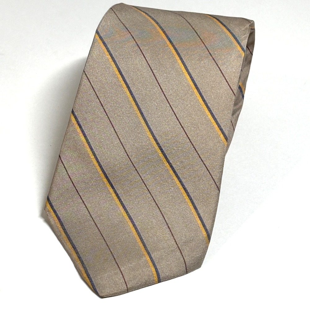 Savile Row Necktie Mens OS Tan Gold Navy Striped Silk Vintage Lazarus Preppy